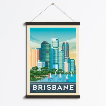 Affiche Brisbane Australie + Cadre Magnétique (Bois Noir) 50x70 cm