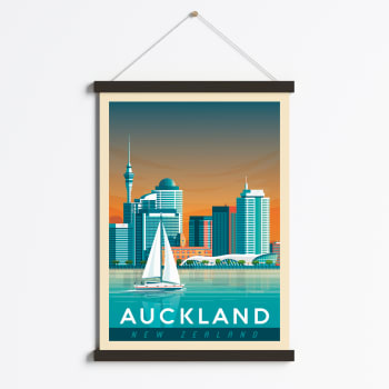 Affiche Auckland + Cadre Magnétique (Bois Noir) 50x70 cm
