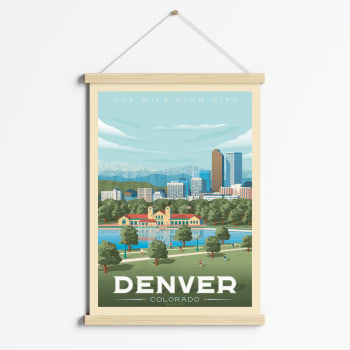 Affiche Denver Etats-Unis + Cadre Magnétique (Bois) 50x70 cm
