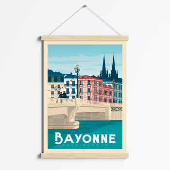Affiche Bayonne France + Cadre Magnétique (Bois) 50x70 cm