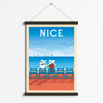 Affiche Nice France + Cadre Magnétique (Bois Noir) 50x70 cm