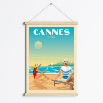 Affiche Cannes France + Cadre Magnétique (Bois) 50x70 cm
