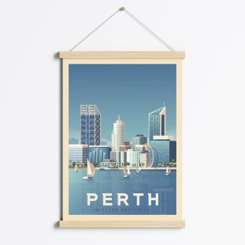 Affiche Perth Australie + Cadre Magnétique (Bois) 50x70 cm