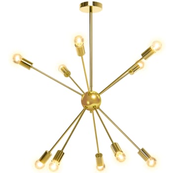 Pendelleuchte mit 10 Leuchtsockeln, H: 78,5 cm, gold