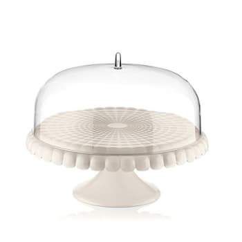 TIFFANY - Grand présentoir à gâteau en acrylique blanc avec cloche 36 cm