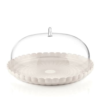 TIFFANY - Grand plat à gâteau en acrylique blanc avec cloche 36 cm