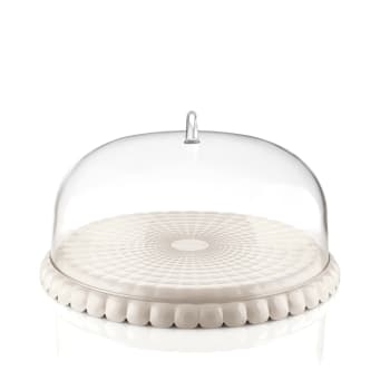 TIFFANY - Plat à gâteau en acrylique blanc avec cloche 30 cm