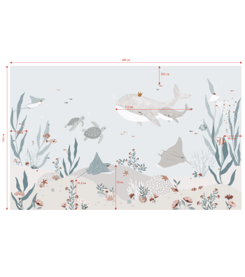 OCEAN FIELD - papier peint panoramique fond marins gris 4m x 2,48m