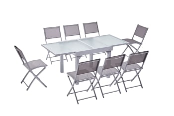 Molvina - Table de jardin extensible 8 places et 8 chaises