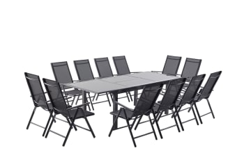 Ravenne - Table de jardin et 12 chaises en aluminium gris