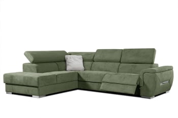Kelte - Canapé d'angle gauche 5 places avec un relaxation tissu vert olive