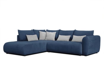 Soreno - Canapé d'angle gauche 5 places bleu avec le couchage