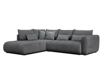 Soreno - Canapé d'angle gauche 5 places noir avec le couchage