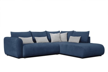 Soreno - Canapé d'angle droit 5 places bleu avec le couchage