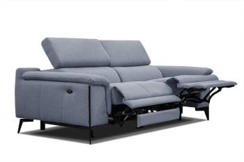 Matera - Canapé droit 3 places avec 2 relax électriques tissu bleu jeans