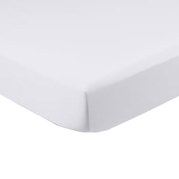 Prestige - Drap housse satin de coton uni uni blanc 160 x 200 cm
