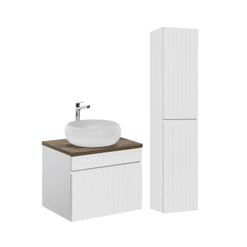 Ensemble meuble simple vasque ronde 60cm et colonne stratifiés blanc