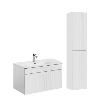 Zelie - Ensemble meuble vasque encastrée et colonne stratifiés blanc