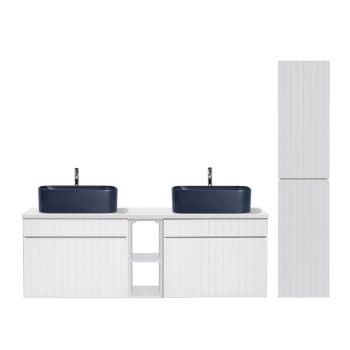 Ensemble meuble double vasque 140cm et colonne stratifiés blanc