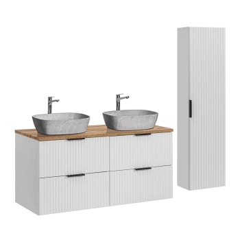 Adriel - Ensemble meuble vasques 120cm et colonne stratifiés blanc