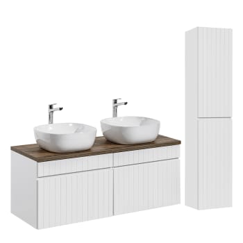 Zelie - Ensemble meuble vasques 120cm et colonne stratifiés blanc