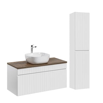 Ensemble meuble simple vasque 100cm et colonne stratifiés blanc