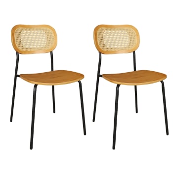 Nosara - Lot de 2 chaises en bois naturel et pieds en métal noir