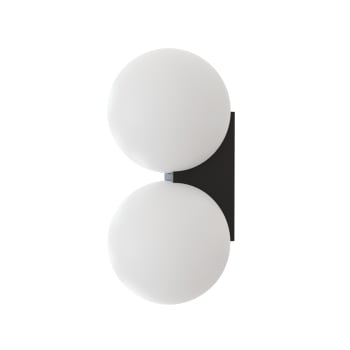 OBI - Applique a due sfere in vetro opalino con base nera matte