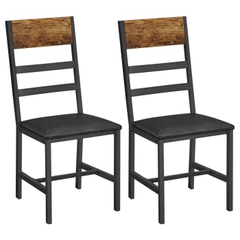 Chaise rembourrée mousse acier effet bois marron rustique noir