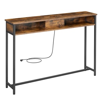 Table console avec multiprise effet bois marron rustique
