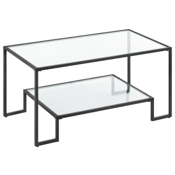 Table basse style moderne verre acier transparent noir