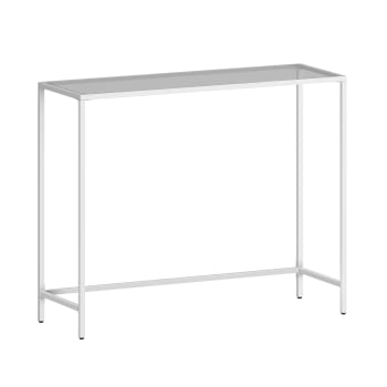 Table console style moderne verre acier gris blanc