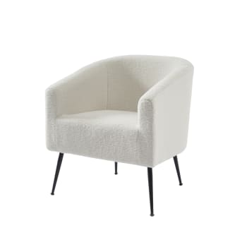 Fauteuil design au meilleur prix, Fauteuil cosy blanc GOTHY tissu bouclette  / Pieds métal noir