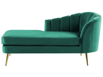 Allier - Chaise longue de terciopelo verde esmeralda dorado derecho