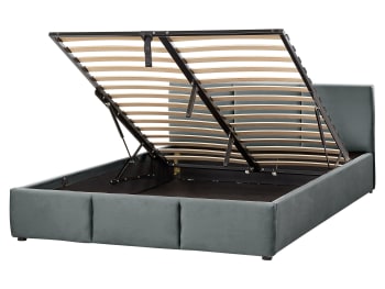 Bousse - Estructura de cama en poliéster aterciopelado gris 160x200