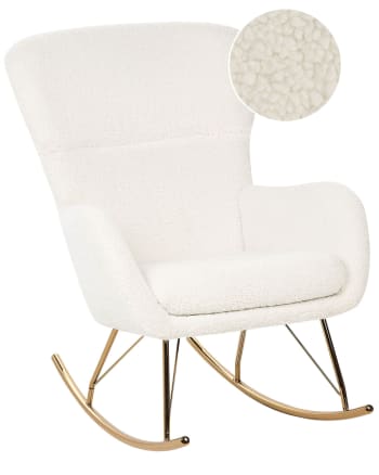 Anaset - Silla mecedora de bouclé blanco dorado