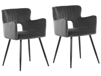Sanilac - Lot de 2 chaises de salle à manger en velours gris foncé