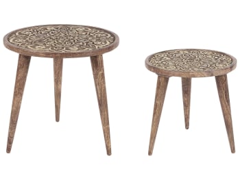 Ranja - Conjunto de 2 mesas auxiliares de madera de mango oscura