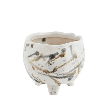 Cache-Pot en grès blanc cassé taupe gris D12cm