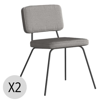 Capucine - Lot de 2 chaises avec tissu et pieds métalliques couleur gris