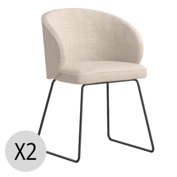 Lana - Lot de 2 chaises avec tissu et pieds métalliques couleur beige