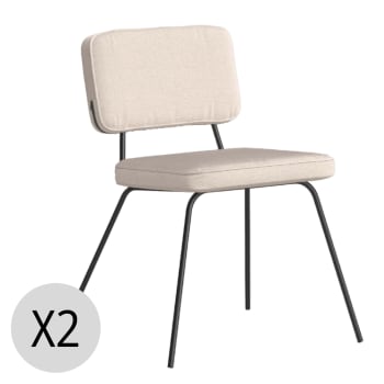 Capucine - Lot de 2 chaises avec et pieds métalliques couleur beige