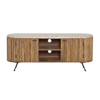 Ambrine - Meuble TV en bois marron 160 cm