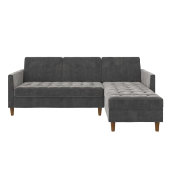 PRESLEY - Canapé lit 3 places avec chaise longue en Chemille gris foncé