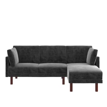 CLAIR - Sofá cama 3 plazas con chaise lounge en terciopelo gris oscuro