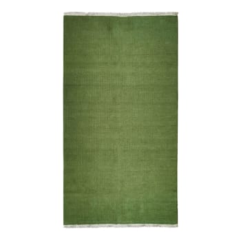 Essence - Tapis en jute et coton avec franges vert foncé 80x150