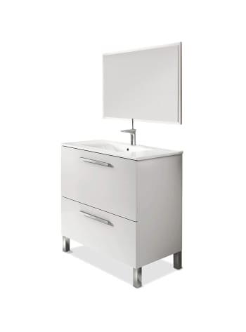 Mobile sottolavabo Lancaster, Mobiletto per bagno, Armadio a 3 cassetti e  specchio, lavabo non incluso, 80x45h86 cm, Quercia, con imballo rinforzato