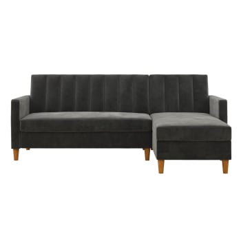 CELINE - Sofá cama 3 plazas con chaise lounge en terciopelo gris oscuro