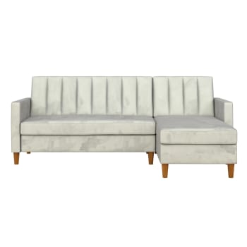 CELINE - Canapé lit 4 places avec chaise longue en velours gris clair