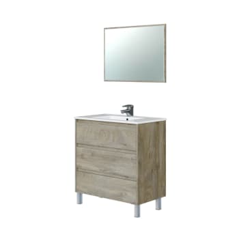 Dgadd - Meuble sous-vasque avec 3 tiroirs et miroir effet bois chêne